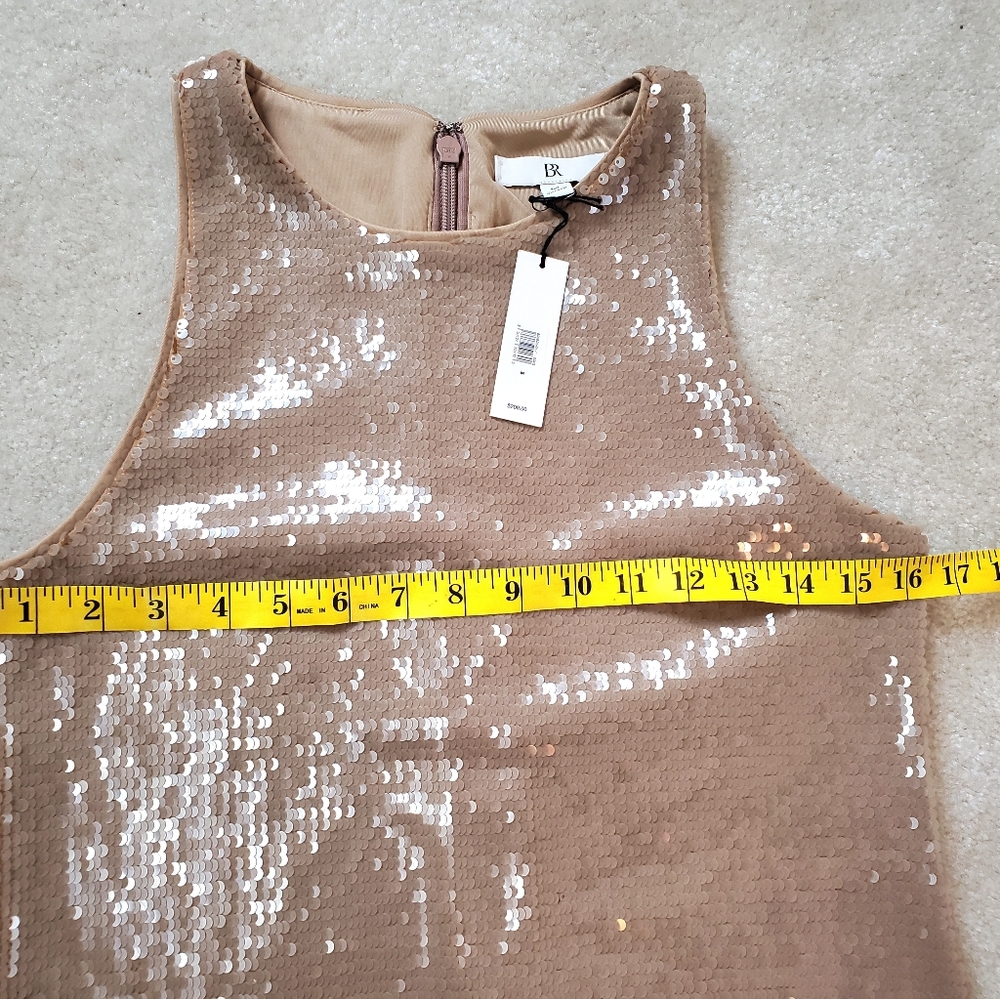 Banana Republic Beige Sequin Dress Stretch Maxi Dress Sz M Column Sexy Cocktail - Picture 10 of 12